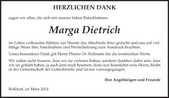 Traueranzeige von Marga Dietrich von Echo-Zeitungen (Gesamtausgabe)