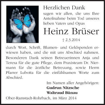 Traueranzeige von Heinz Brüser von Echo-Zeitungen (Gesamtausgabe)