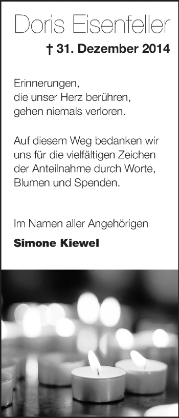 Traueranzeige von Doris Eisenfeller von Echo-Zeitungen (Gesamtausgabe)