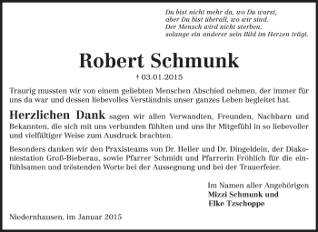 Traueranzeige von Robert Schmunk von Echo-Zeitungen (Gesamtausgabe)