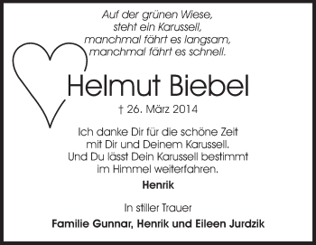 Traueranzeige von Helmut Biebel von Rüsselsheimer Echo, Groß-Gerauer-Echo, Ried Echo