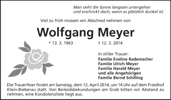 Traueranzeige von Wolfgang Meyer von Echo-Zeitungen (Gesamtausgabe)