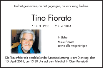 Traueranzeige von Tino Fiorato von Echo-Zeitungen (Gesamtausgabe)