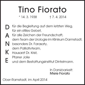 Traueranzeige von Tino Fiorato von Darmstädter Echo, Odenwälder Echo, Rüsselsheimer Echo, Groß-Gerauer-Echo, Ried Echo