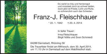 Traueranzeige von Franz-J. Fleischhauer von Echo-Zeitungen (Gesamtausgabe)