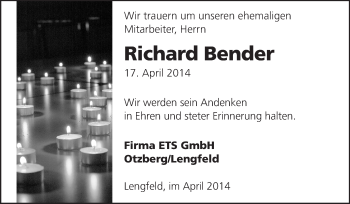 Traueranzeige von Richard Bender von Odenwälder Echo