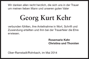 Traueranzeige von Georg Kurt Kehr von Echo-Zeitungen (Gesamtausgabe)