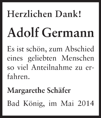 Traueranzeige von Adolf Germann von Odenwälder Echo