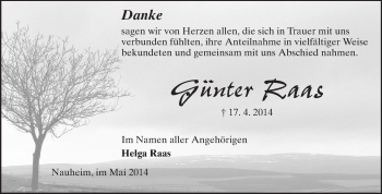 Traueranzeige von Günter Raas von Rüsselsheimer Echo, Groß-Gerauer-Echo, Ried Echo