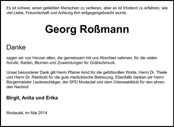Traueranzeige von Georg Roßmann von Echo-Zeitungen (Gesamtausgabe)