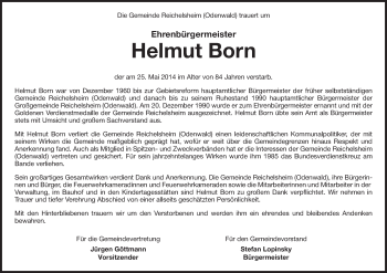 Traueranzeige von Helmut Born von Odenwälder Echo