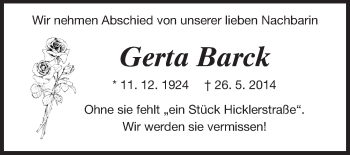 Traueranzeige von Gerta Barck von Echo-Zeitungen (Gesamtausgabe)