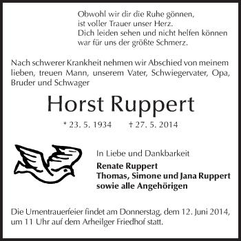 Traueranzeige von Horst Ruppert von Echo-Zeitungen (Gesamtausgabe)