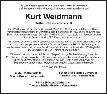 Traueranzeige von Kurt Weidmann von Echo-Zeitungen (Gesamtausgabe)