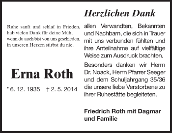 Traueranzeige von Erna Roth von Echo-Zeitungen (Gesamtausgabe)