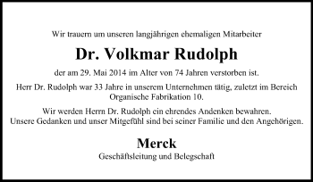 Traueranzeige von Volkmar Rudolph von Echo-Zeitungen (Gesamtausgabe)