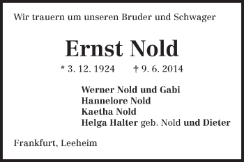 Traueranzeige von Ernst Nold von Rüsselsheimer Echo, Groß-Gerauer-Echo, Ried Echo