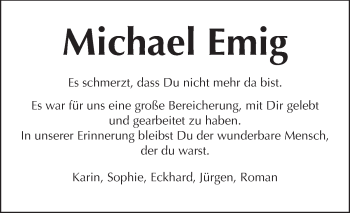 Traueranzeige von Michael Emig von Rüsselsheimer Echo, Groß-Gerauer-Echo, Ried Echo