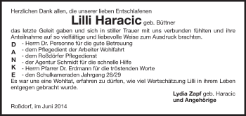 Traueranzeige von Lilli Haracic von Echo-Zeitungen (Gesamtausgabe)