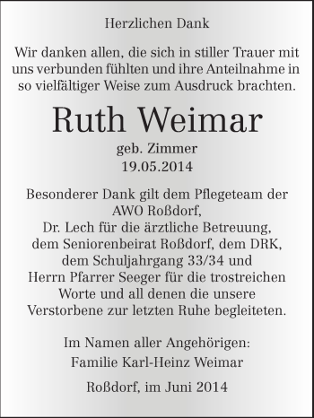 Traueranzeige von Ruth Weimar von Echo-Zeitungen (Gesamtausgabe)