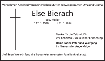 Traueranzeige von Else Bierach von Rüsselsheimer Echo, Groß-Gerauer-Echo, Ried Echo