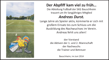 Traueranzeige von Andreas Durst von Rüsselsheimer Echo, Groß-Gerauer-Echo, Ried Echo