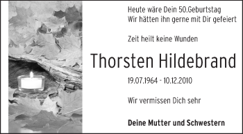 Traueranzeige von Thorsten Hildebrand von Echo-Zeitungen (Gesamtausgabe)
