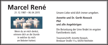 Traueranzeige von Marcel René  von Odenwälder Echo