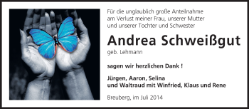 Traueranzeige von Andrea Schweißgut von Odenwälder Echo