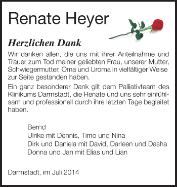 Traueranzeige von Renate Heyer von Echo-Zeitungen (Gesamtausgabe)