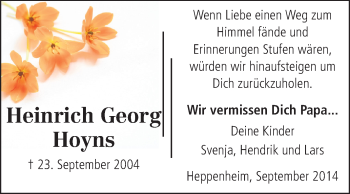 Traueranzeige von Heinrich Georg Hoyns von Starkenburger Echo