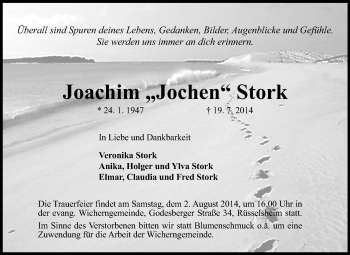 Traueranzeige von Joachim Stork von Rüsselsheimer Echo, Groß-Gerauer-Echo, Ried Echo