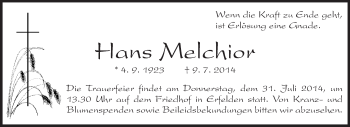 Traueranzeige von Hans Melchior von Rüsselsheimer Echo, Groß-Gerauer-Echo, Ried Echo