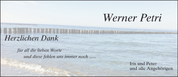 Traueranzeige von Werner Petri von Darmstädter Echo, Odenwälder Echo, Rüsselsheimer Echo, Groß-Gerauer-Echo, Ried Echo
