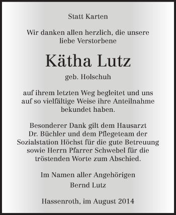 Traueranzeige von Kätha Lutz von Odenwälder Echo