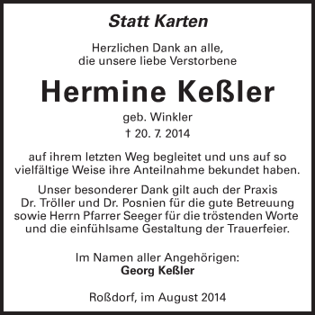 Traueranzeige von Hermine Keßler von Echo-Zeitungen (Gesamtausgabe)