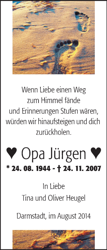 Traueranzeige von Jürgen  von Rüsselsheimer Echo, Groß-Gerauer-Echo, Ried Echo