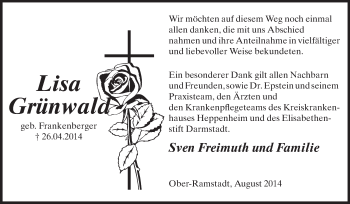 Traueranzeige von Lisa Grünwald von Echo-Zeitungen (Gesamtausgabe)