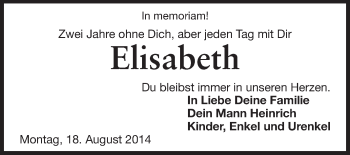 Traueranzeige von Elisabeth  von Odenwälder Echo