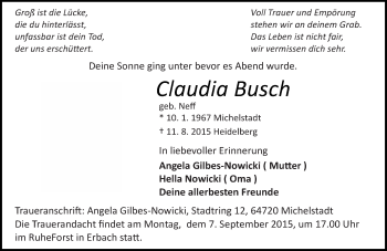 Traueranzeige von Claudia Busch von trauer.echo-online.de