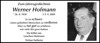 Traueranzeige von Werner Hofmann von Rüsselsheimer Echo, Groß-Gerauer-Echo, Ried Echo