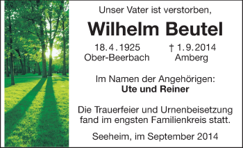 Traueranzeige von Wilhelm Beutel von Darmstädter Echo, Odenwälder Echo, Rüsselsheimer Echo, Groß-Gerauer-Echo, Ried Echo