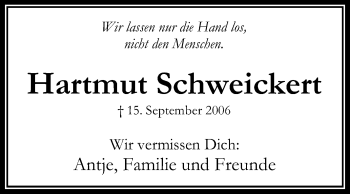 Traueranzeige von Hartmut Schweickert von Echo-Zeitungen (Gesamtausgabe)