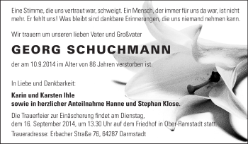 Traueranzeige von Georg Schuchmann von Echo-Zeitungen (Gesamtausgabe)