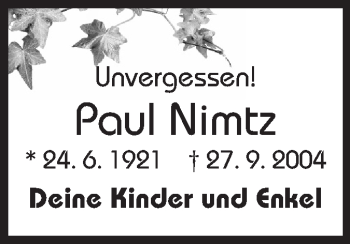 Traueranzeige von Paul Nimtz von Echo-Zeitungen (Gesamtausgabe)