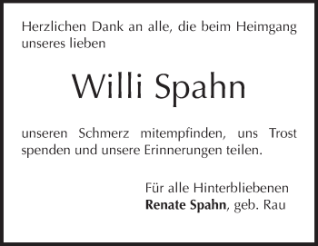 Traueranzeige von Willi Spahn von Echo-Zeitungen (Gesamtausgabe)