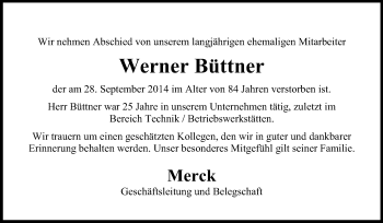Traueranzeige von Werner Büttner von Echo-Zeitungen (Gesamtausgabe)
