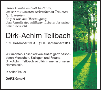 Traueranzeige von Dirk-Achim Tellbach von Echo-Zeitungen (Gesamtausgabe)