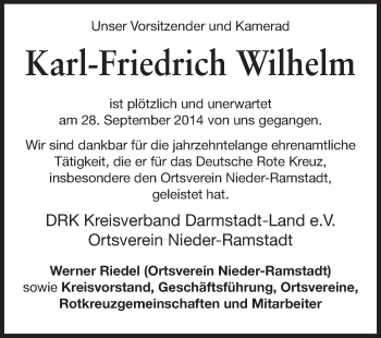 Traueranzeige von Karl-Friedrich Wilhelm von Echo-Zeitungen (Gesamtausgabe)