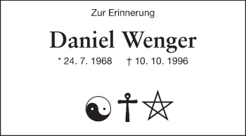 Traueranzeige von Daniel Wenger von Echo-Zeitungen (Gesamtausgabe)
